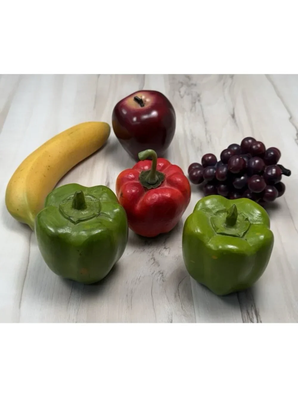 6pc Lot Realistic Faux Fake FRUIT & VEGETABLES Resin Foam Banana Peppers Apple